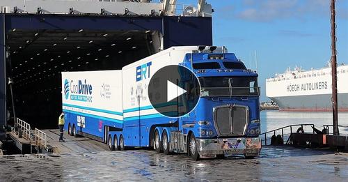 Supercars race transporters arrive in Melbourne on SeaRoad RoRo ship