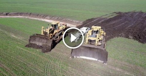 2 CAT D11 bulldozers at work on farm, EXTREME PUSHING and RIPPING