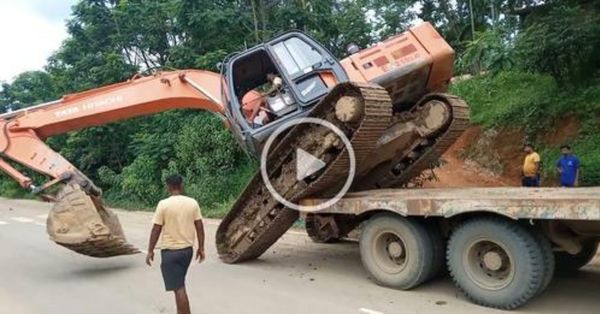 dangerous excavator loading